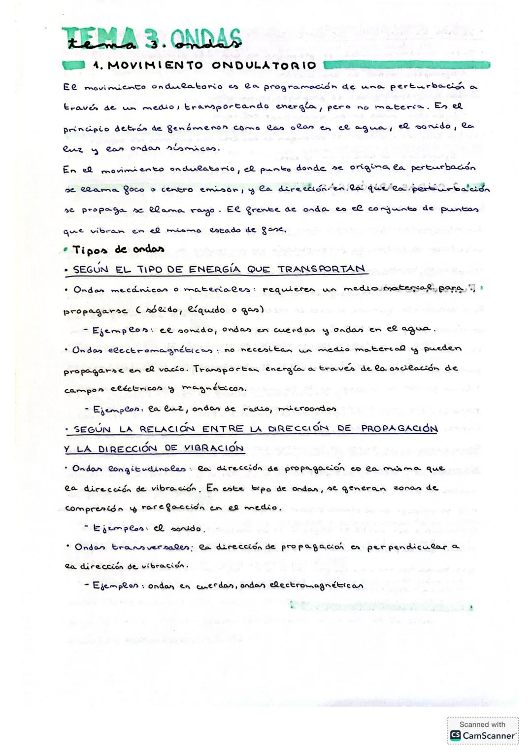 # TEMA 3: ONDAS
## 4. MOVIMIENTO ONDULATORIO
El movimiento ondulatorio es la propagación de una perturbación a través de un medio, transpo