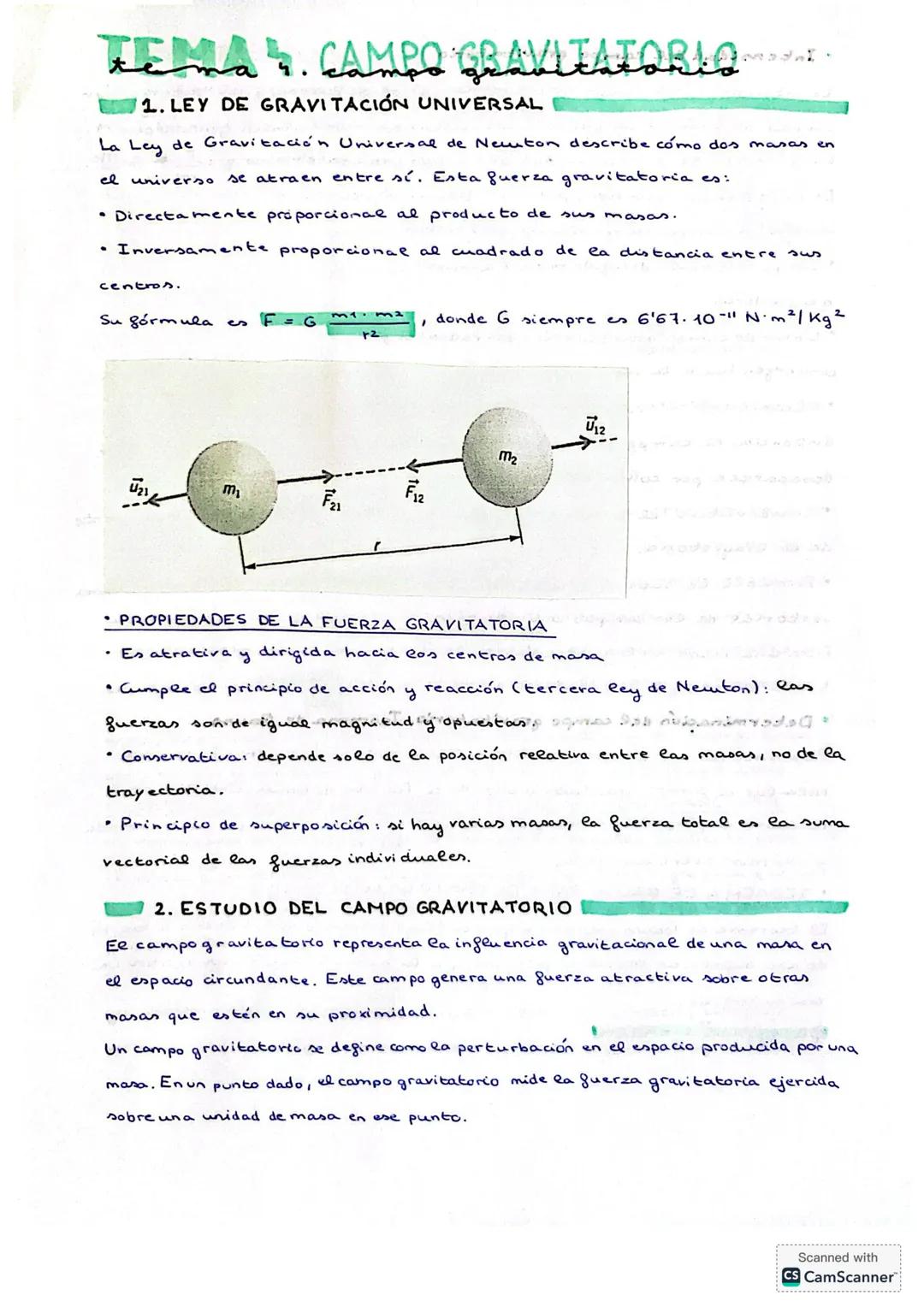 TEMA. CAMPO GRAVITATORIO
1. LEY DE GRAVITACIÓN UNIVERSAL
La Ley de Gravitación Universal de Neuton describe cómo dos masas en
el universo se