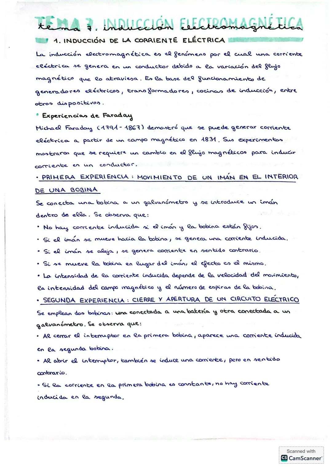 TEMA 1. INDUCCIÓN ELECTROMAGNÉTICA
1. INDUCCIÓN DE LA CORRIENTE ELÉCTRICA
La inducción electromagnética es el fenómeno por el cual una corri