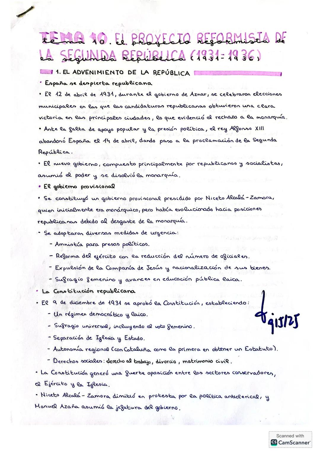 # TEMA 10. EL PROYECTO REFORMISTA DE LA SEGUNDA REPÚBLICA (1931-1936)
1. EL ADVENIMIENTO DE LA REPÚBLICA
* España se despierta republicana
