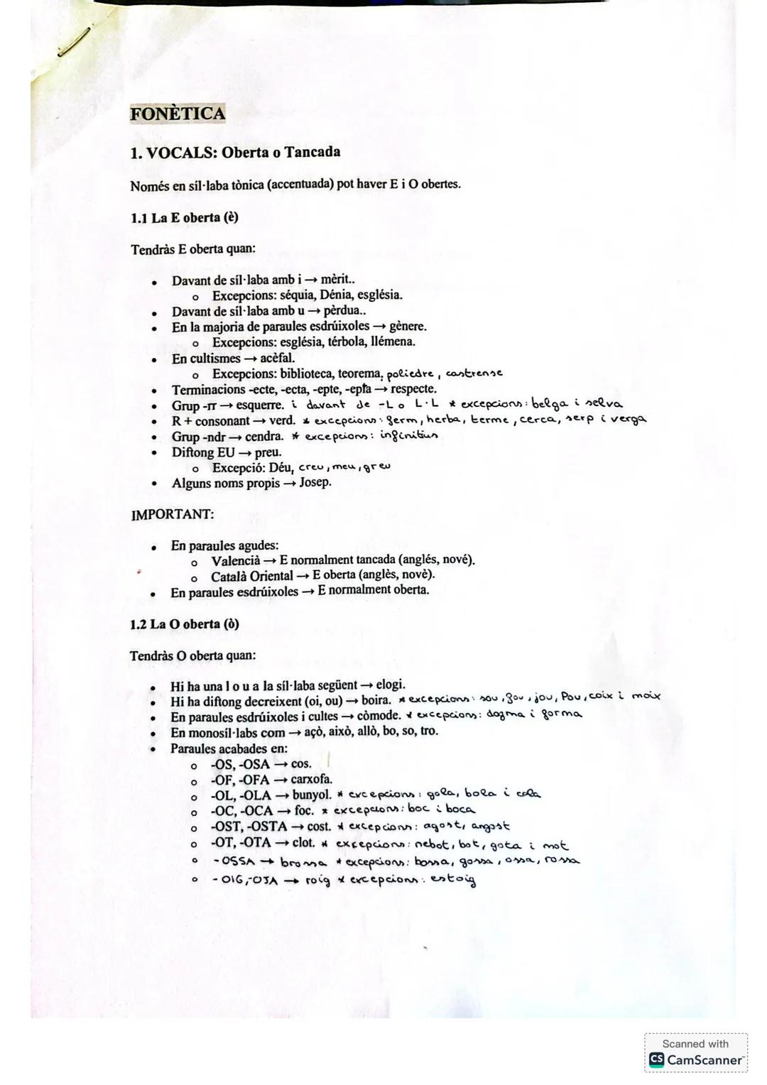 # FONÈTICA
1. VOCALS: Oberta o Tancada
Només en sil·laba tònica (accentuada) pot haver E i O obertes.
1.1 La E oberta (ɛ)
Tendràs E ober