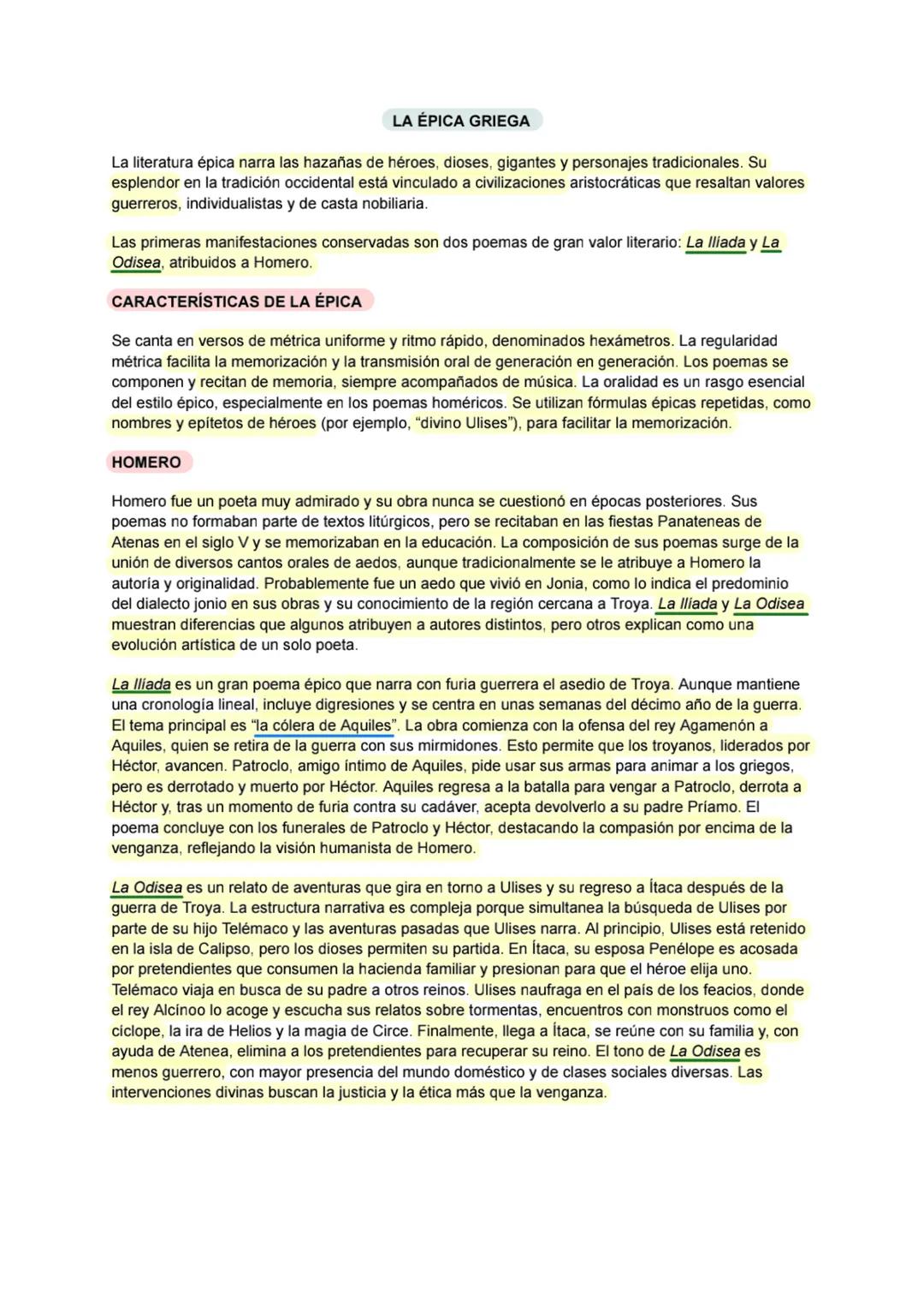 ## LA ÉPICA GRIEGA
La literatura épica narra las hazañas de héroes, dioses, gigantes y personajes tradicionales. Su
esplendor en la tradici