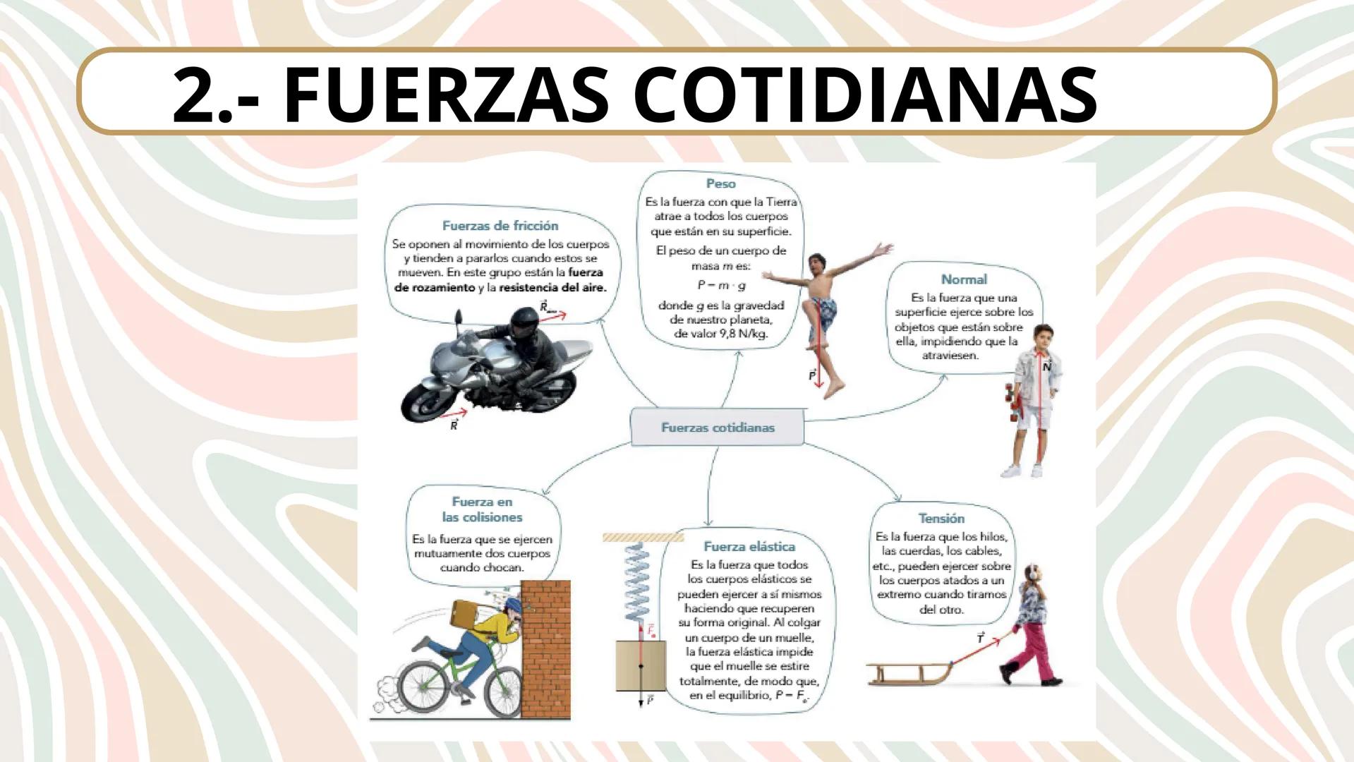 # UNIDAD DIDÁCTICA 5:
# LAS FUERZAS Y
# SUS EFECTOS ÍNDICE:
1.- Fuerzas
2.- Fuerzas cotidianas
3.- Movimiento
3.1.-Parametros que determin