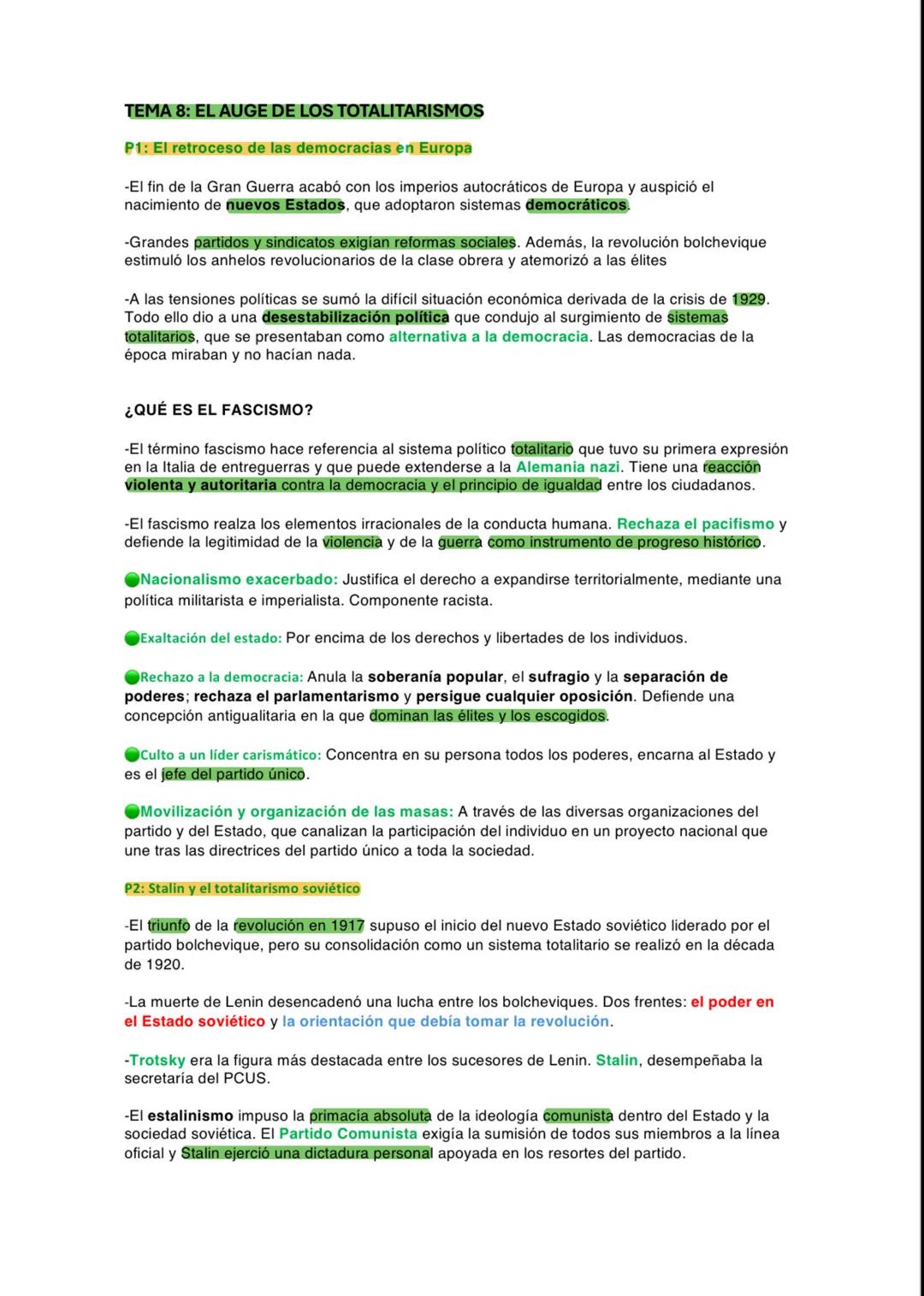 TEMA 8: EL AUGE DE LOS TOTALITARISMOS
P1: El retroceso de las democracias en Europa
-El fin de la Gran Guerra acabó con los imperios autocrá
