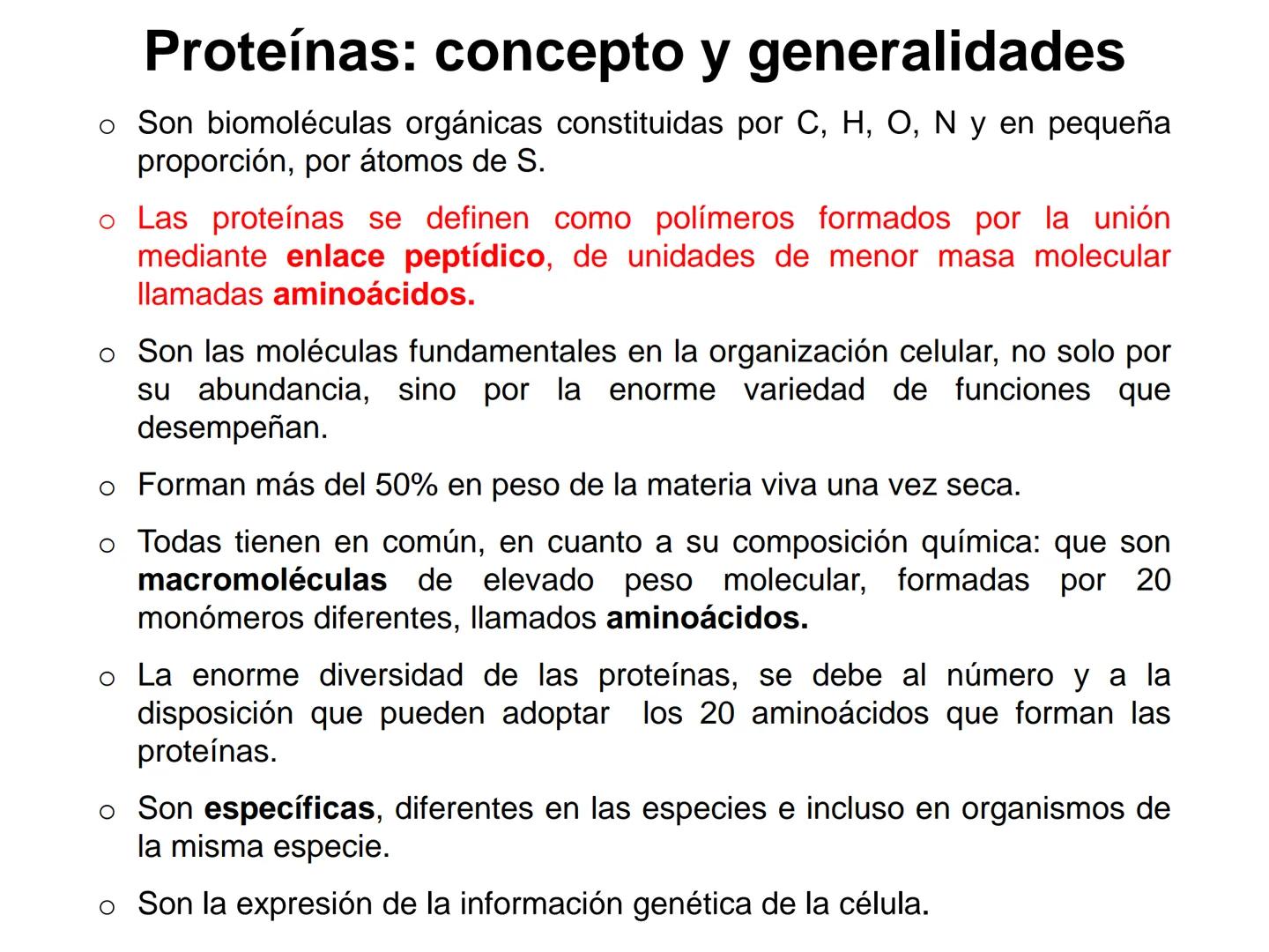 # Proteínas
1. Concepto de proteína y generalidades.
2. Aminoácidos
a. Propiedades físico: isomería espacial y óptica.
b. Propiedades q