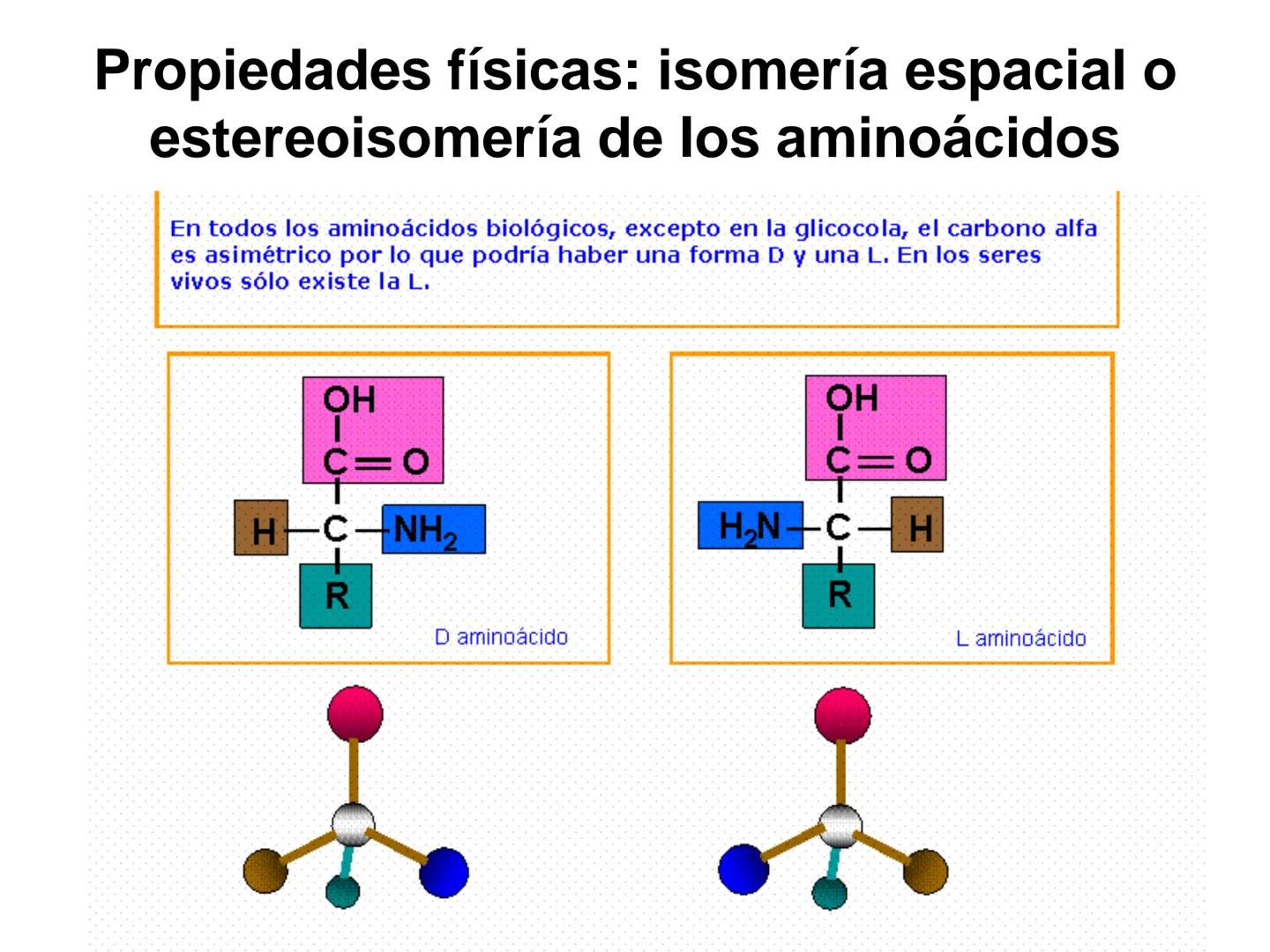 # Proteínas
1. Concepto de proteína y generalidades.
2. Aminoácidos
a. Propiedades físico: isomería espacial y óptica.
b. Propiedades q