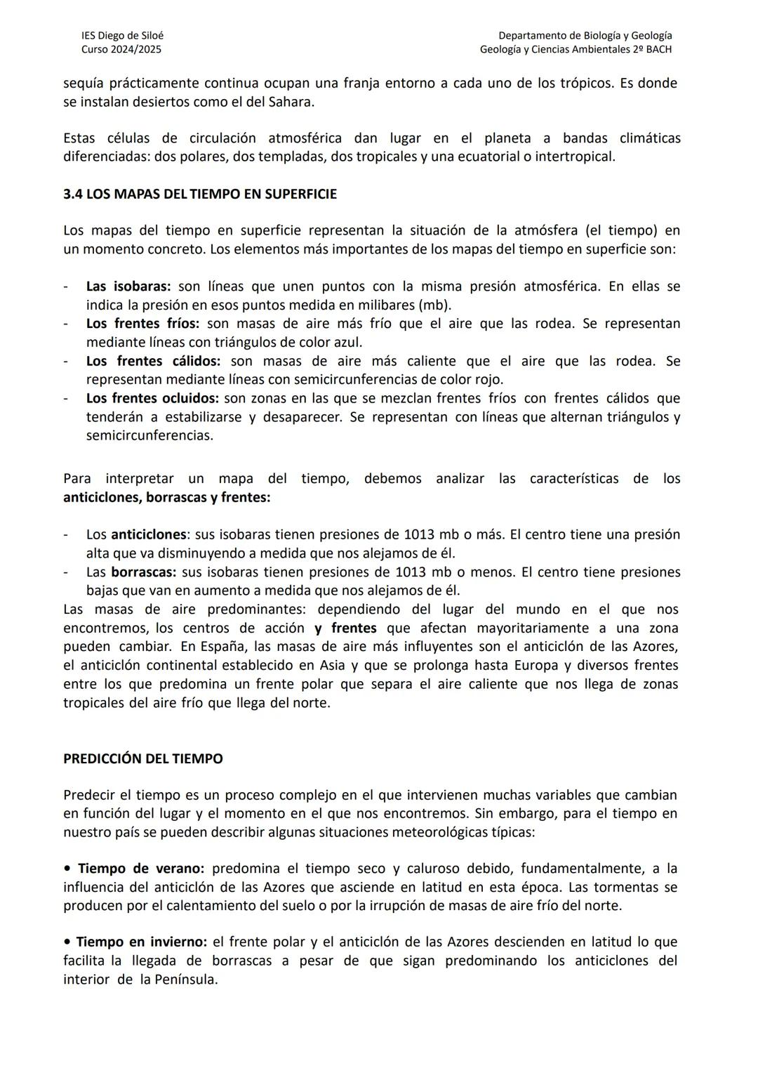 IES Diego de Siloé
Curso 2024/2025
Departamento de Biología y Geología
Geología y Ciencias Ambientales 2º BACH
TEMA 10 LA ATMOSFERA Y LA CON