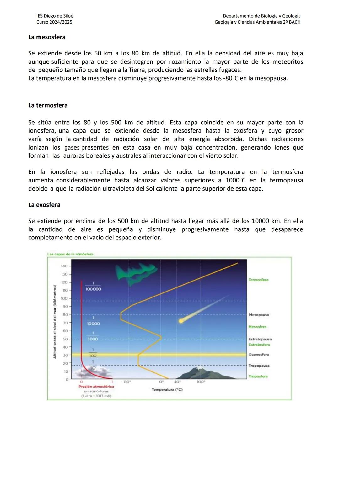 IES Diego de Siloé
Curso 2024/2025
Departamento de Biología y Geología
Geología y Ciencias Ambientales 2º BACH
TEMA 10 LA ATMOSFERA Y LA CON