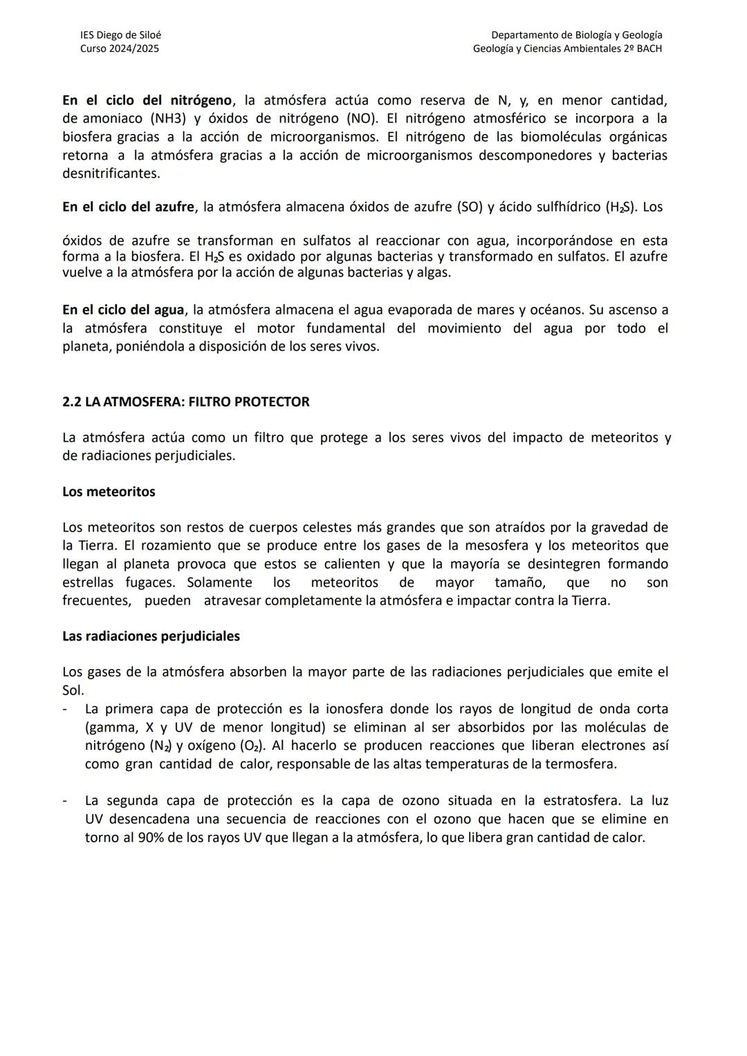 IES Diego de Siloé
Curso 2024/2025
Departamento de Biología y Geología
Geología y Ciencias Ambientales 2º BACH
TEMA 10 LA ATMOSFERA Y LA CON