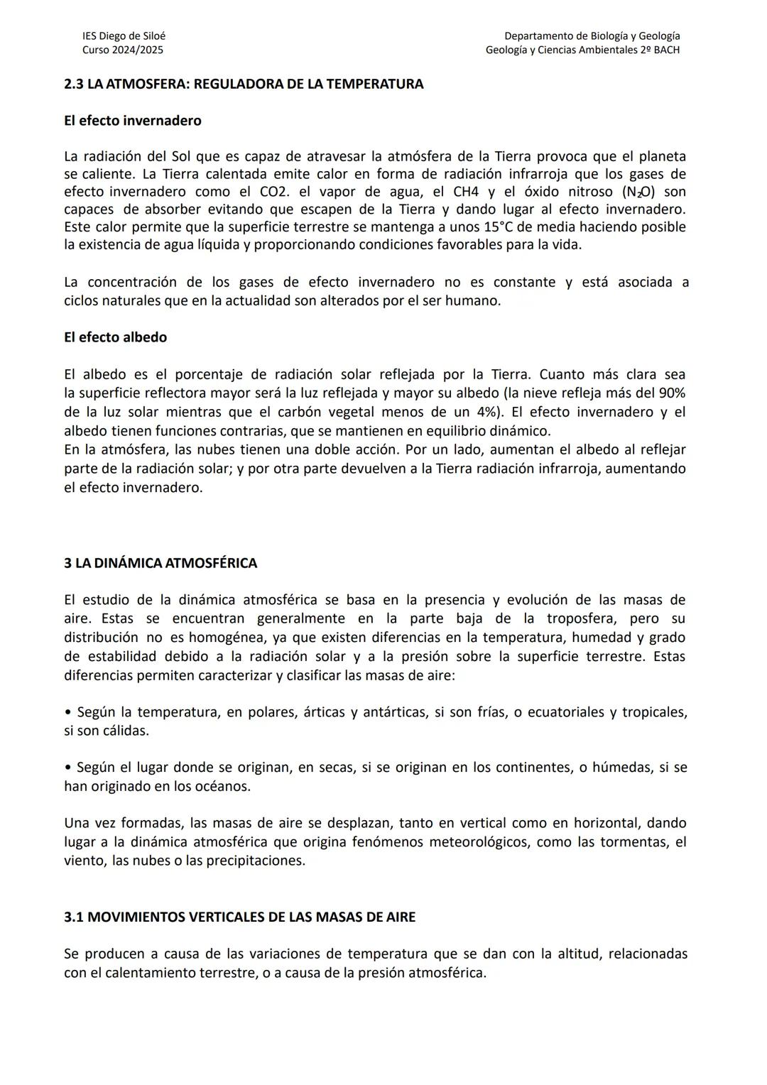 IES Diego de Siloé
Curso 2024/2025
Departamento de Biología y Geología
Geología y Ciencias Ambientales 2º BACH
TEMA 10 LA ATMOSFERA Y LA CON
