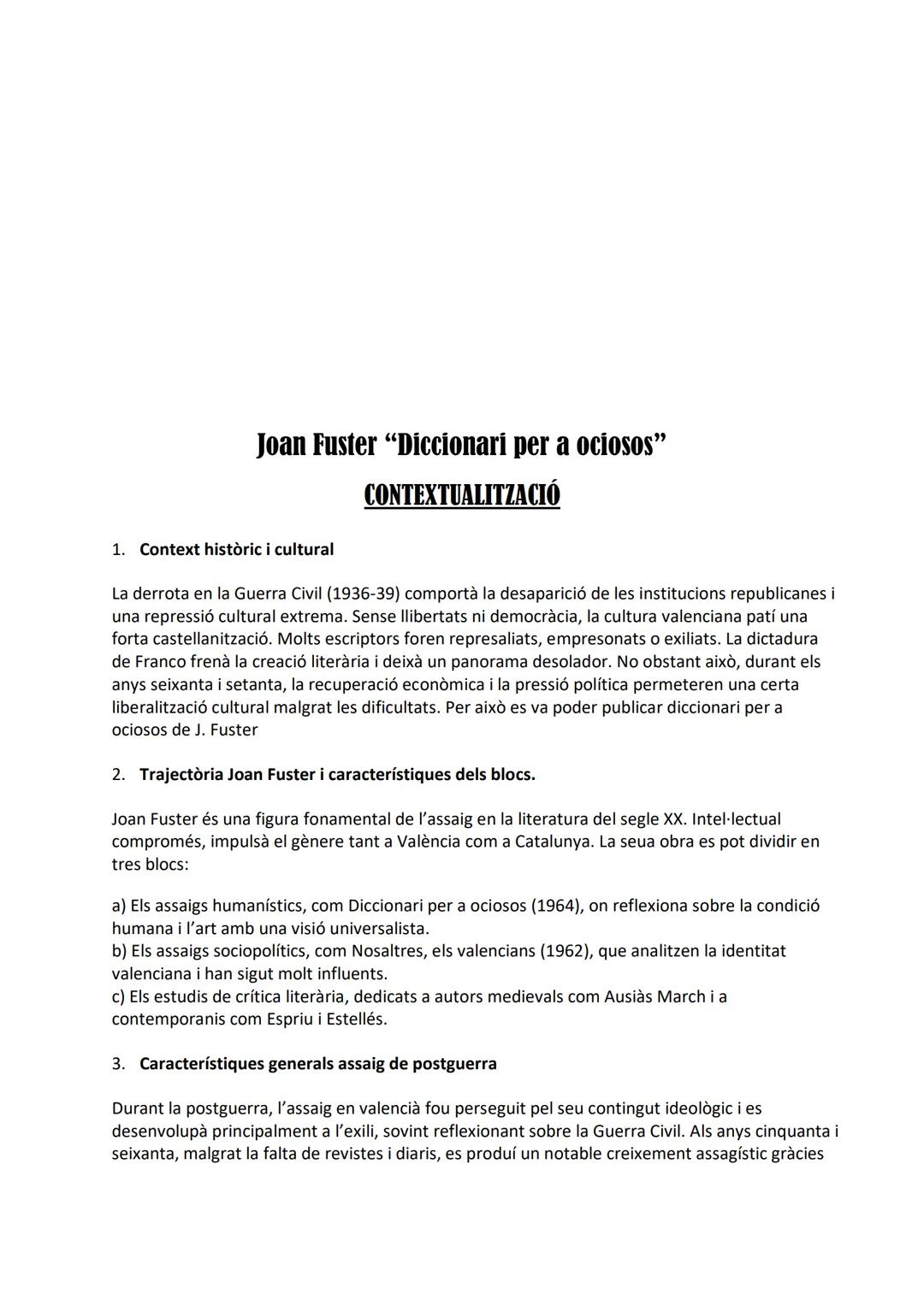 1. Idees
Joan Fuster "Diccionari per a ociosos"
CADIRA
Fuster reflexiona sobre l'evolució de la humanitat i la manera de concebre la vida al