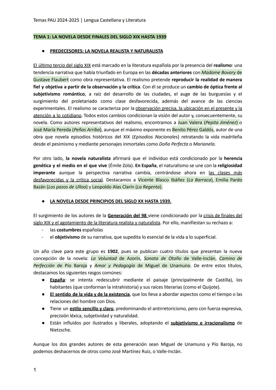 Temas PAU 2024-2025 | Lengua Castellana y Literatura
TEMA 1: LA NOVELA DESDE FINALES DEL SIGLO XIX HASTA 1939
* PREDECESORES: LA NOVELA REA