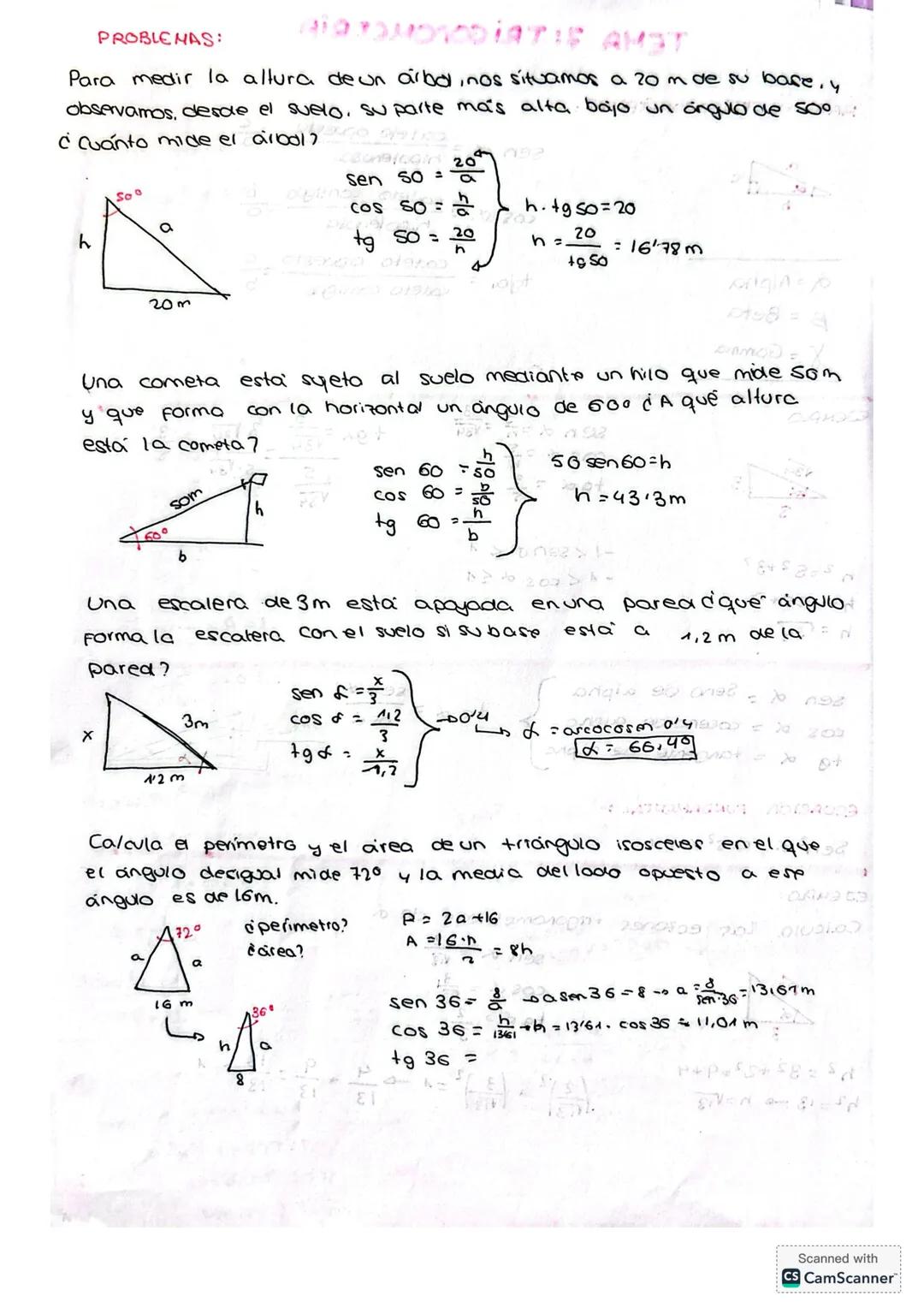 TEMA 7: TRIGONOMETRIA
RAZONES TRIGONOMETRICAS:
sen α = cateto opuesto
hipotenusa
cos α = cateto contiguo
hipotenusa
tg α = cateto opuesto
ca