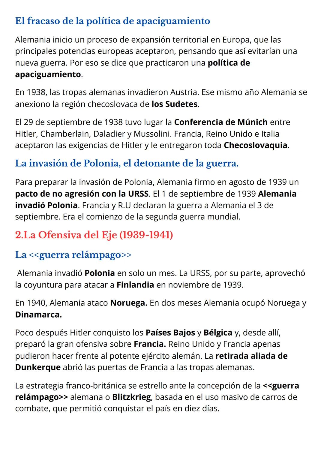 Tema 7: La Segunda Guerra Mundial
1. Las Causas y el detonante de la guerra
Los orígenes de la guerra
El estallido de la Segunda Guerra Mund