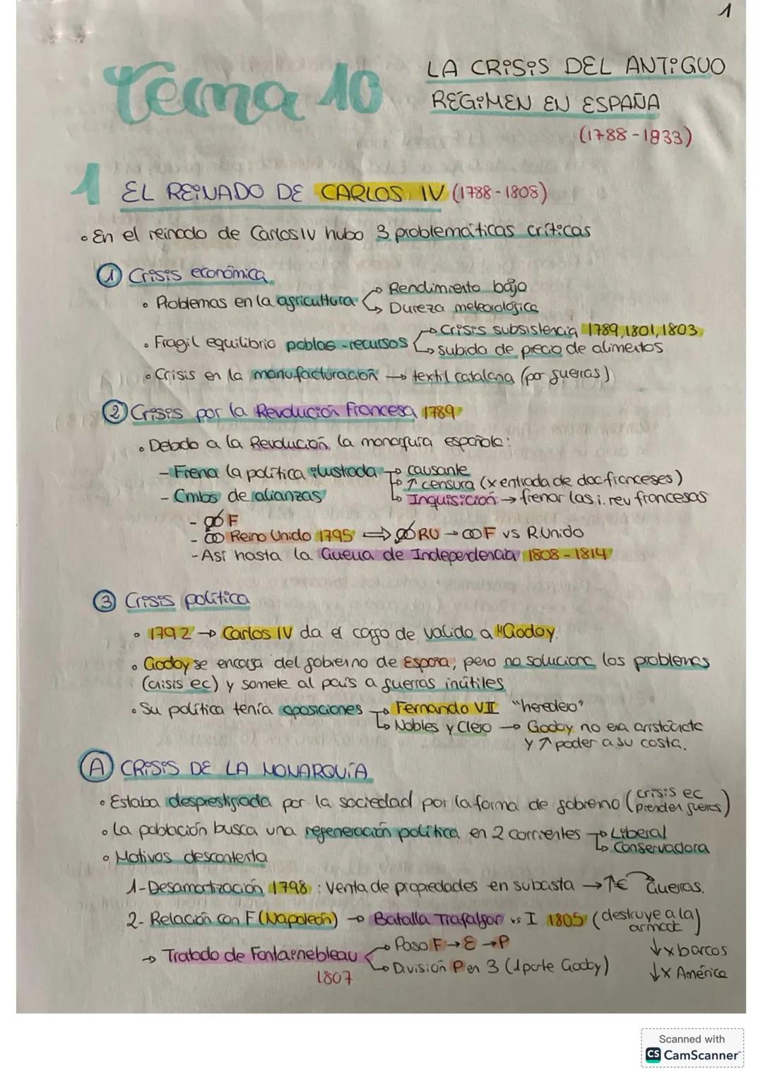 Tema 10
1
LA CRISIS DEL ANTIGUO
REGIMEN EN ESPAÑA
(1788-1933)
EL REINADO DE CARLOS IV (1788-1808)
• En el reinado de Carlos iv hubo 3 proble