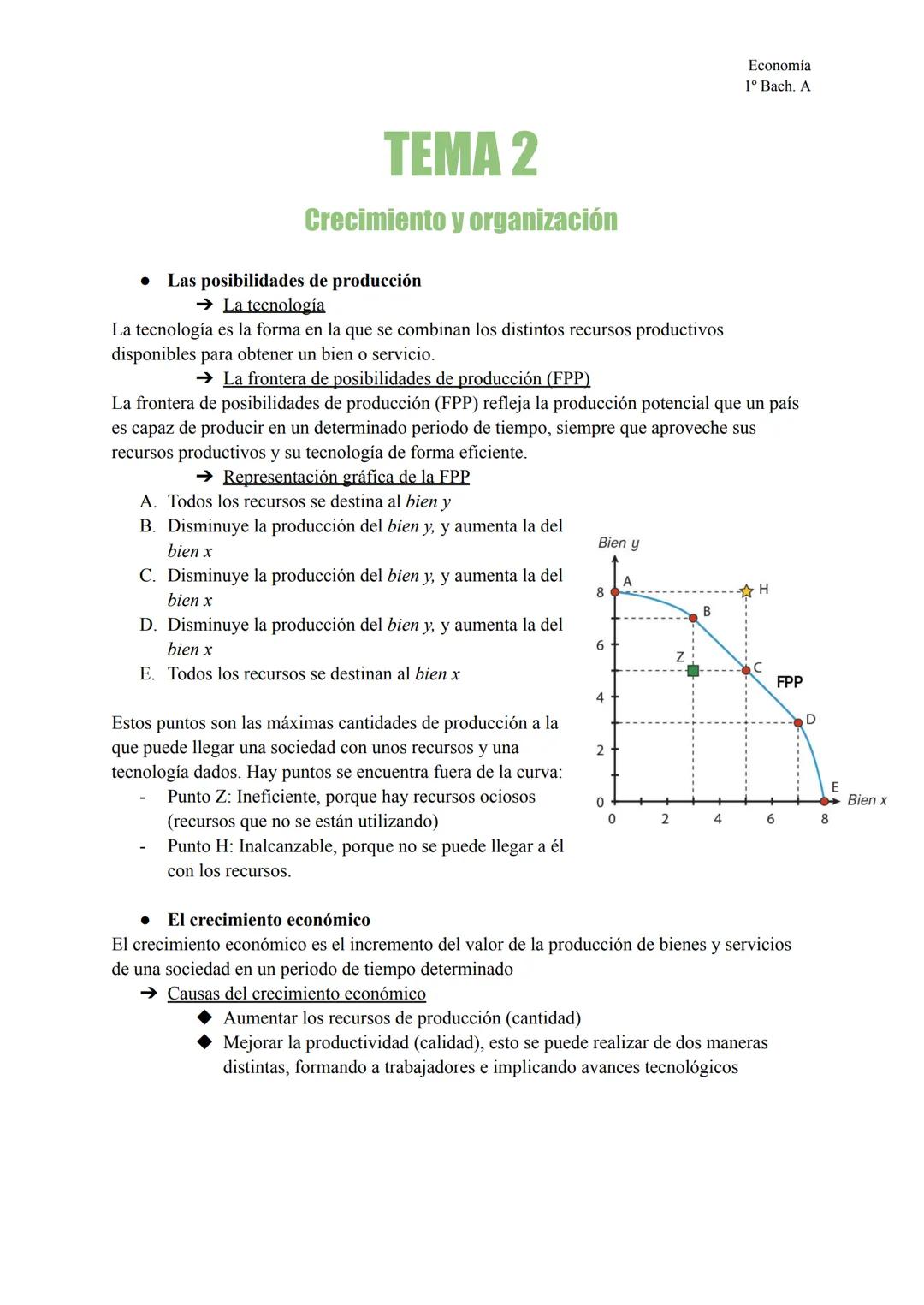 TEMA 2
Crecimiento y organización
• Las posibilidades de producción
→ La tecnología
La tecnología es la forma en la que se combinan los dist