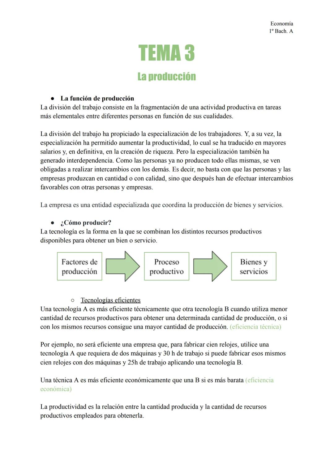• La función de producción
TEMA 3
La producción
Economía
1º Bach. A
La división del trabajo consiste en la fragmentación de una actividad pr