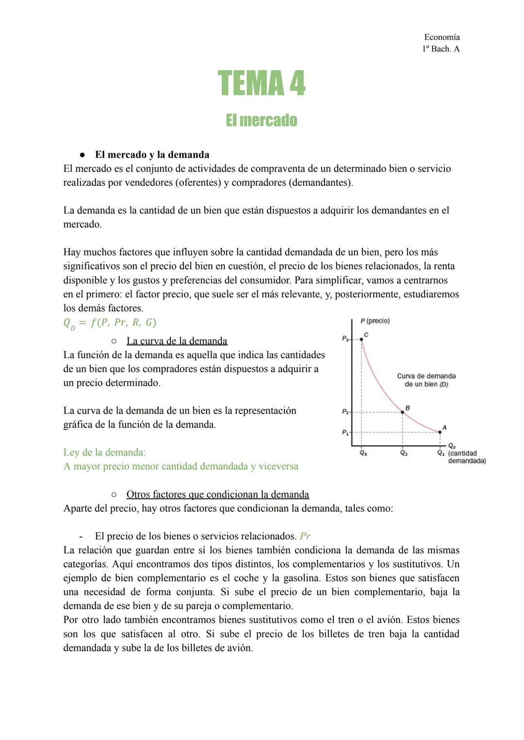 • El mercado y la demanda
TEMA 4
El mercado
Economía
1º Bach. A
El mercado es el conjunto de actividades de compraventa de un determinado bi