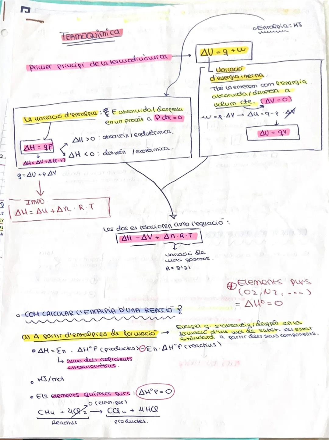 ```
r
a
TERMOQuimica
Primer principi de la termodinamica
La variació d'entalpia: Eabsoruida (despresa
en un proces a Pote=0
ΔΗ = qP
2.
ΔΗ>0: