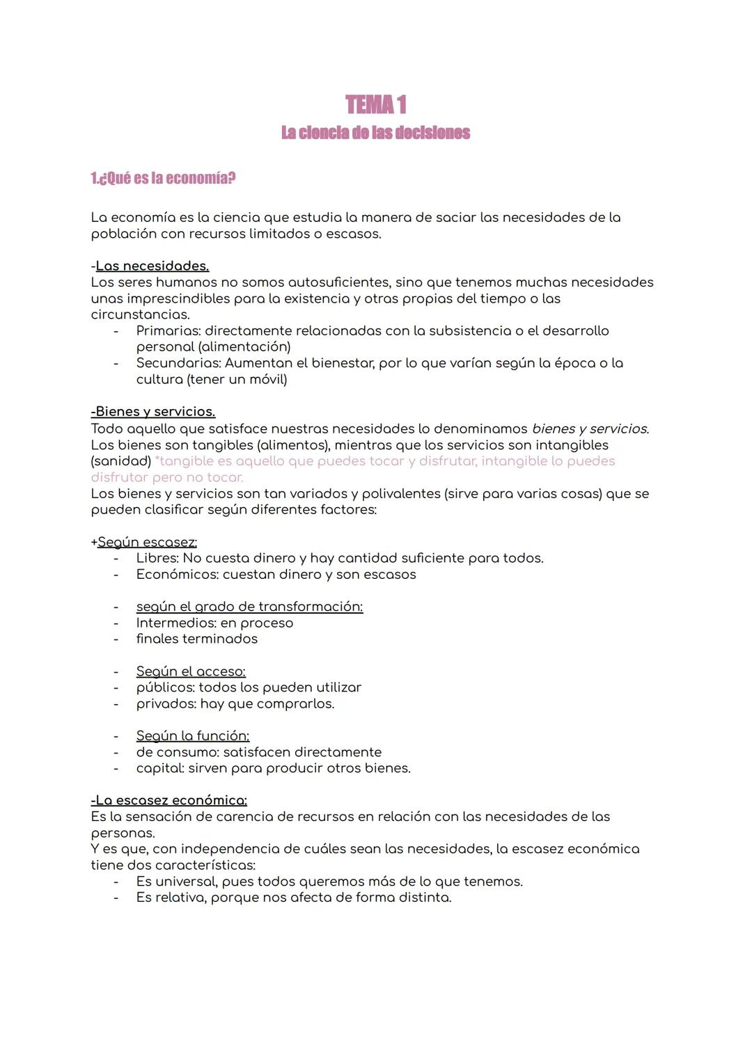 Economia 1ºBACH: Tema 1; La ciencia de las decisiones