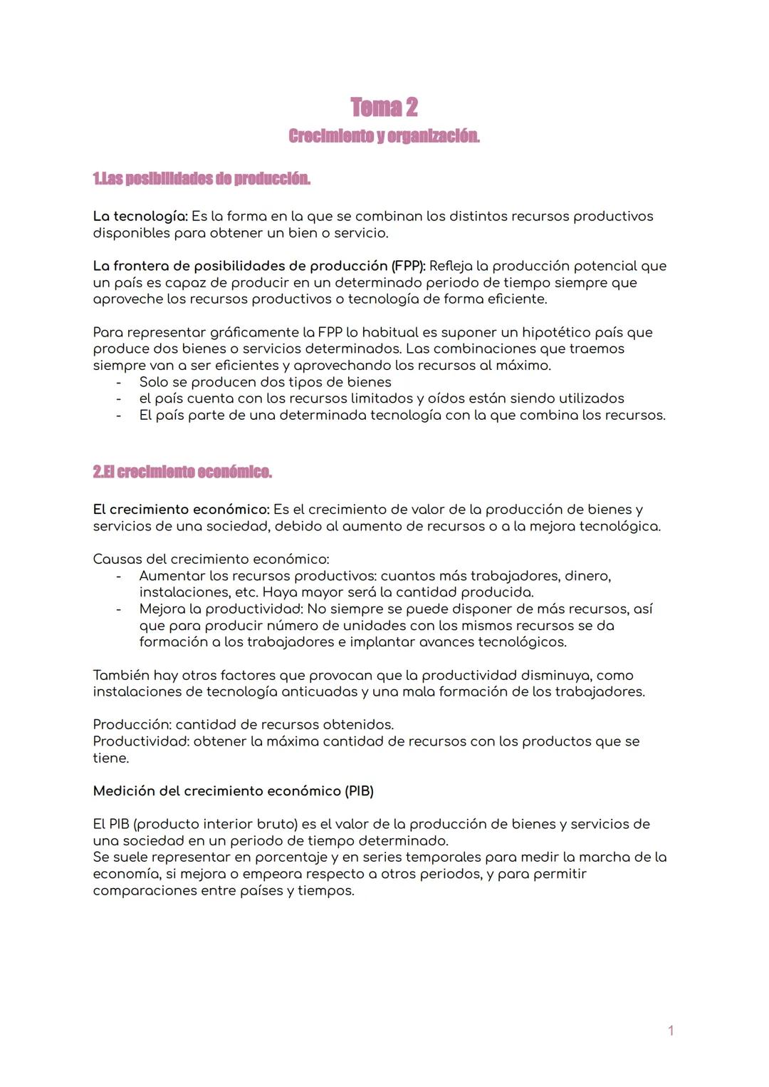 Economia 1ºBACH Tema 2; crecimiento y organización