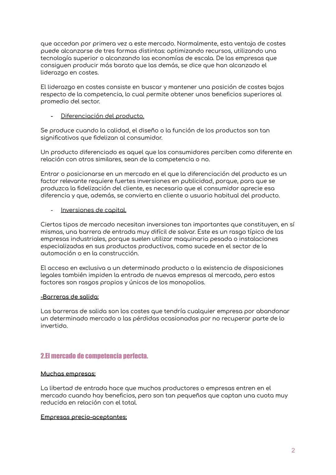 1.El mercado y la competencia.
Tema 5
Los tipos de mercado
En los mercados de competencia perfecta, las empresas son precio-aceptantes y
fun