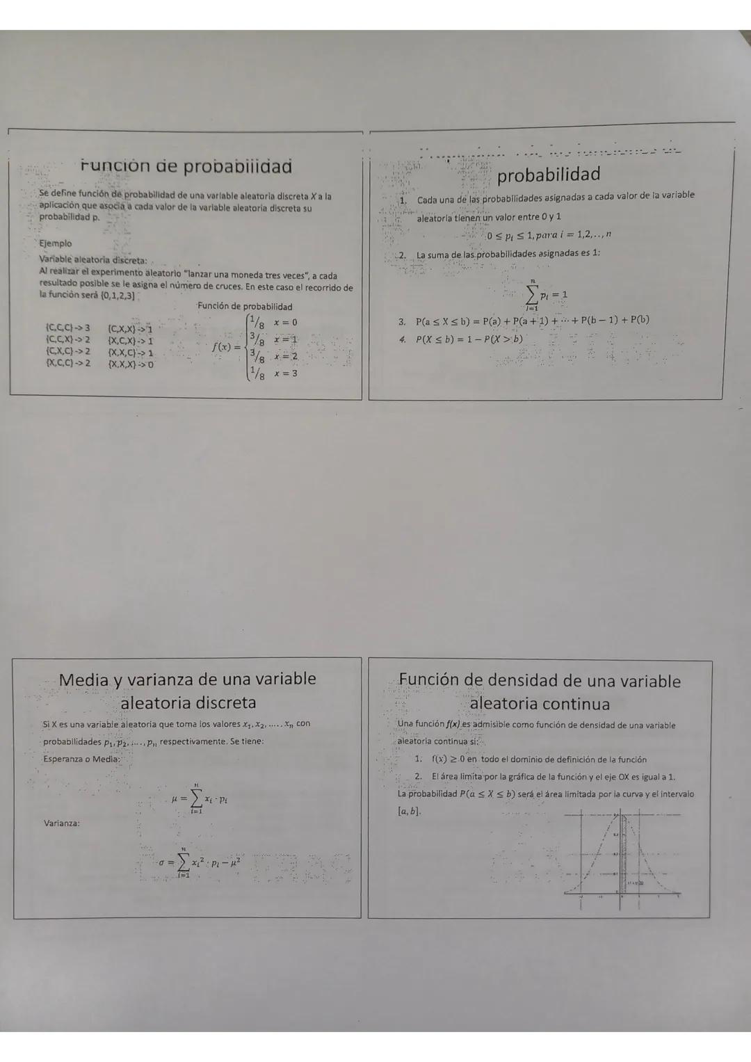 Probabilidad
Definiciones
Experimento aleatorio
Experimento cuyo resultado no se puede predecir
Espacio muestral
Conjunto formado por todo