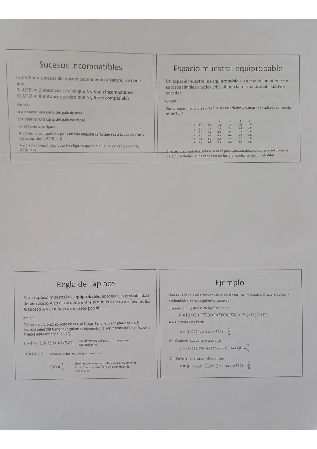 Probabilidad
Definiciones
Experimento aleatorio
Experimento cuyo resultado no se puede predecir
Espacio muestral
Conjunto formado por todo