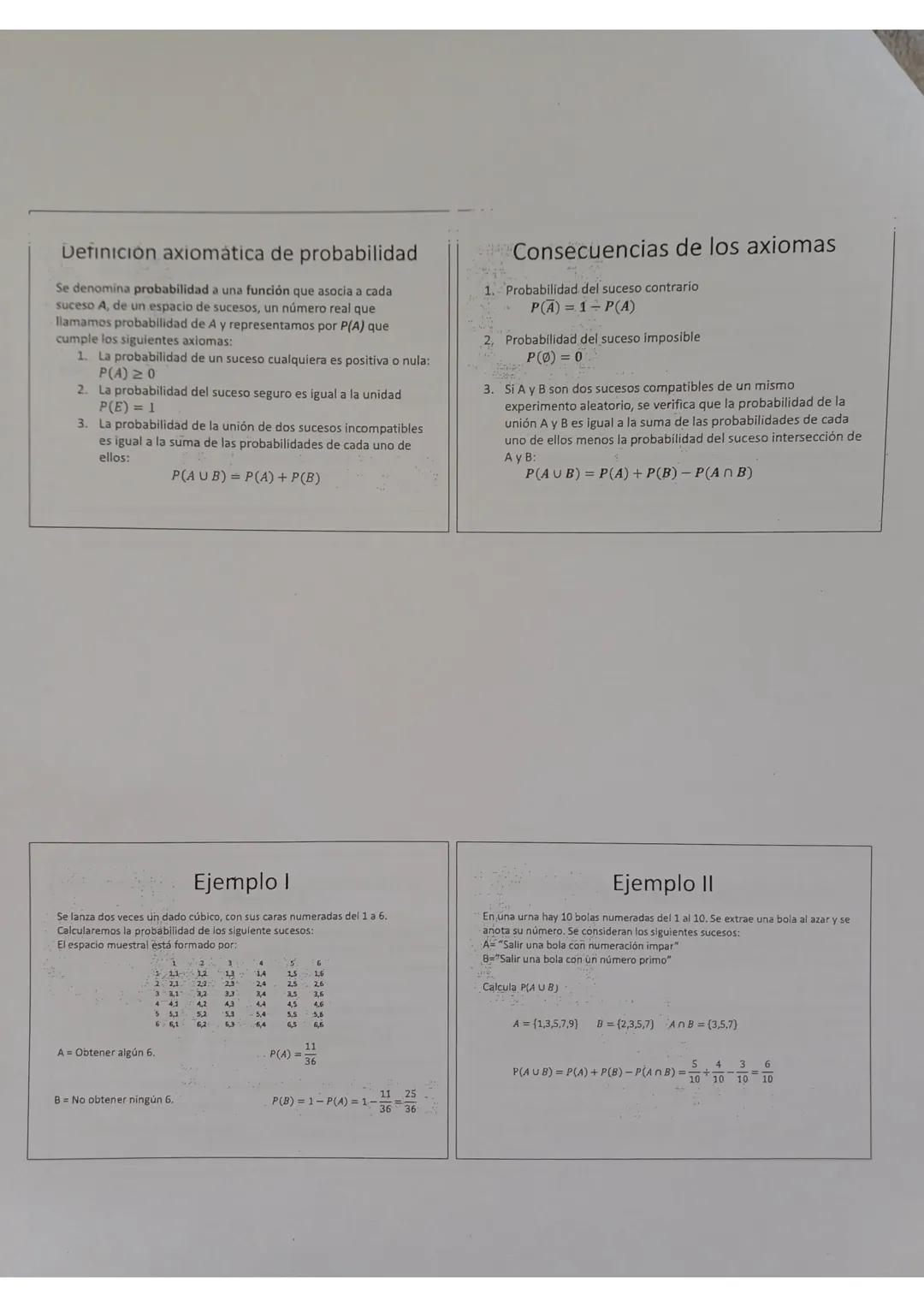 Probabilidad
Definiciones
Experimento aleatorio
Experimento cuyo resultado no se puede predecir
Espacio muestral
Conjunto formado por todo