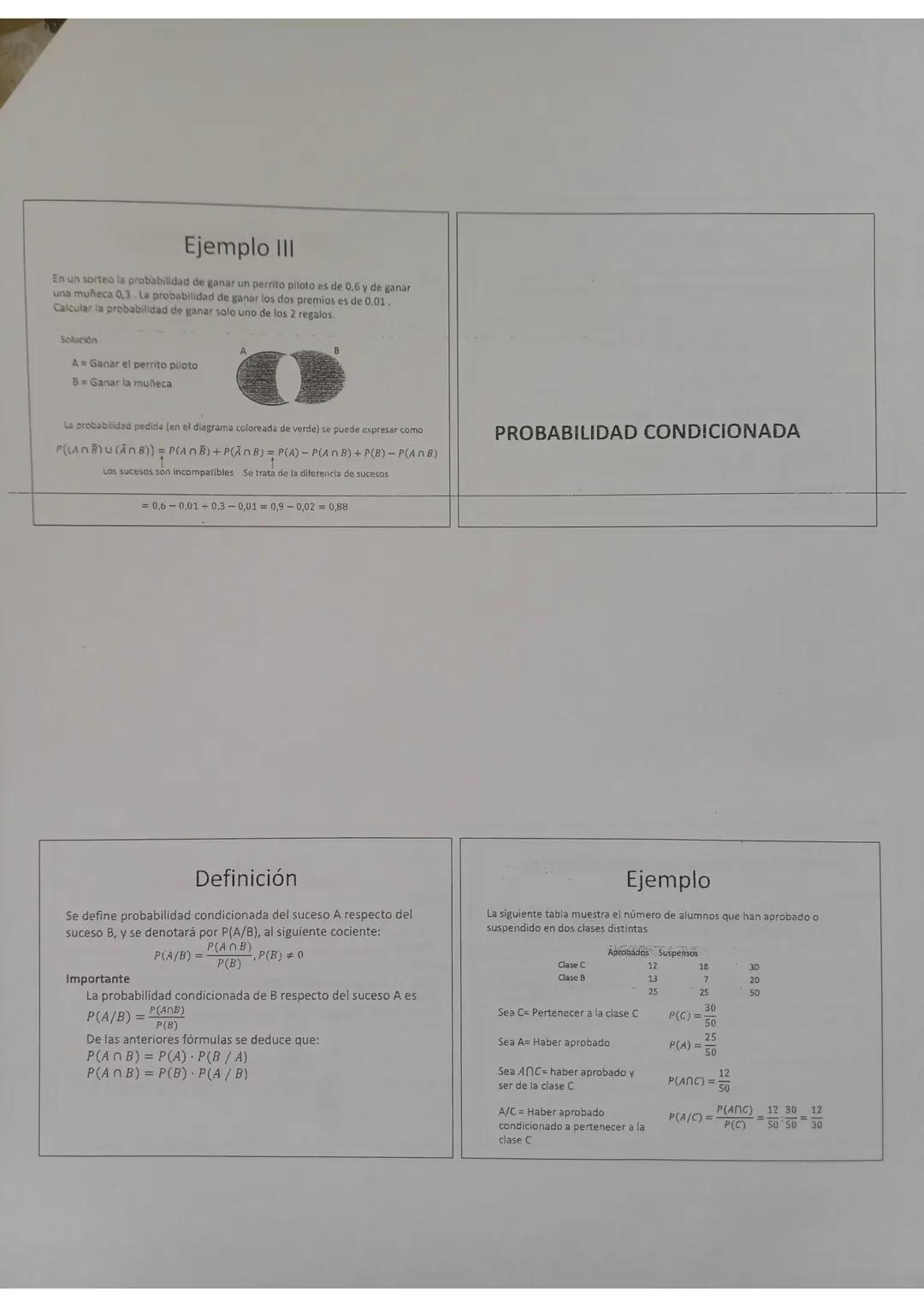 Probabilidad
Definiciones
Experimento aleatorio
Experimento cuyo resultado no se puede predecir
Espacio muestral
Conjunto formado por todo