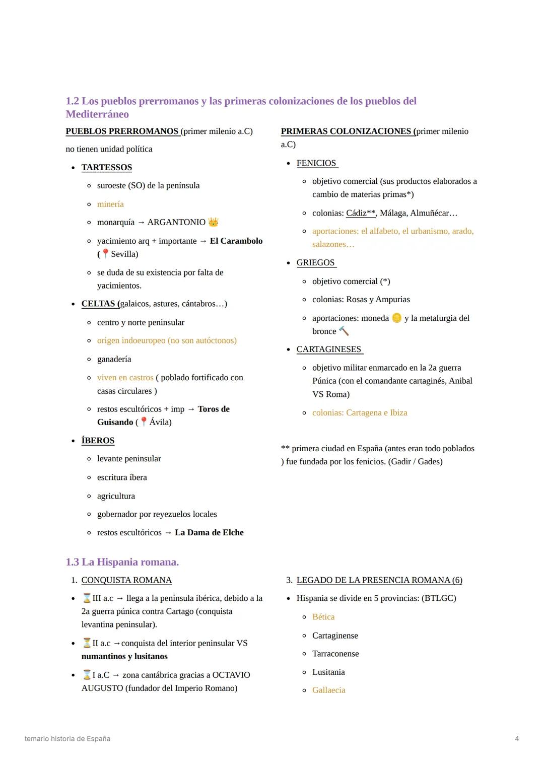 # temario historia de España
1. La Prehistoria y la Edad Antigua en la Península Ibérica.
1.1 Prehistoria (Paleolitico y Neolítico)
1.2 Los