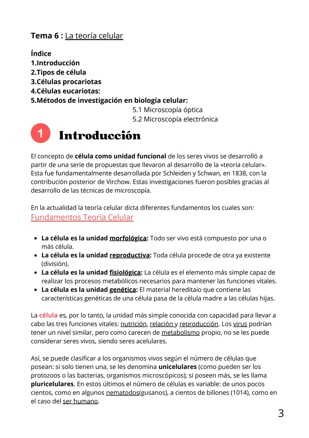 Bloque II:
Biología celular Tema 6: La teoría celular
Índice
1.Introducción
2. Tipos de célula
3.Células procariotas
4.Células eucariotas: