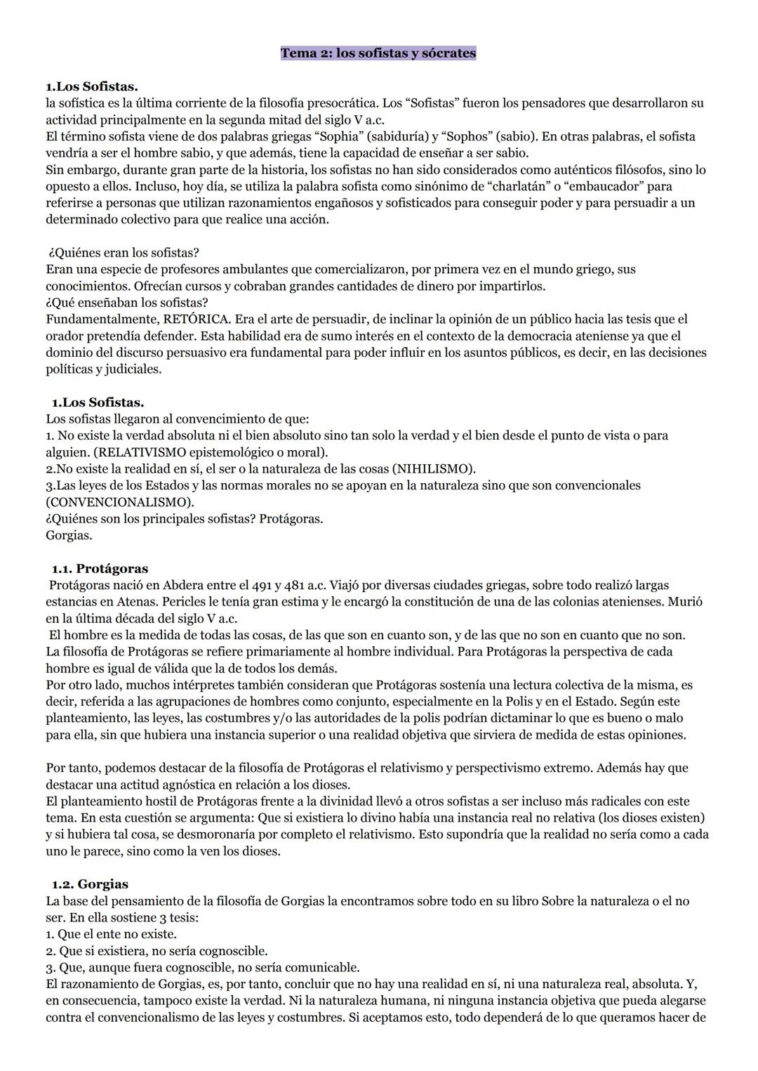 # Tema 2: los sofistas y sócrates
1. Los Sofistas.
la sofistica es la última corriente de la filosofía presocrática. Los "Sofistas" fueron