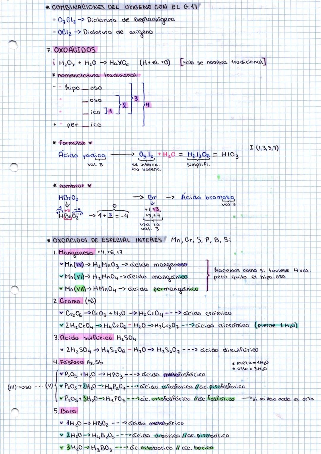 # Formulacion
1. OXIDOS
i elemento & electronegativa derecha.
col. 1-16=> derecha col.17=0 izq.
$Fe_2O_3$
→STOCK: Oxido de liesso (111)