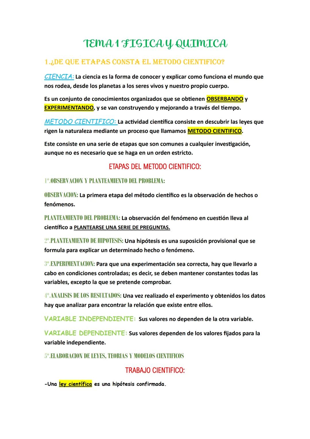 # TEMA 1 FISICA Y QUIMICA
1.¿DE QUE ETAPAS CONSTA EL METODO CIENTIFICO?
CIENCIA: La ciencia es la forma de conocer y explicar como funcion