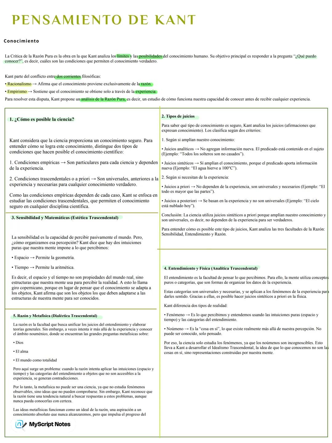 # PENSAMIENTO DE KANT
Conocimiento
La Crítica de la Razón Pura es la obra en la que Kant analiza los límites y las posibilidades del conoc
