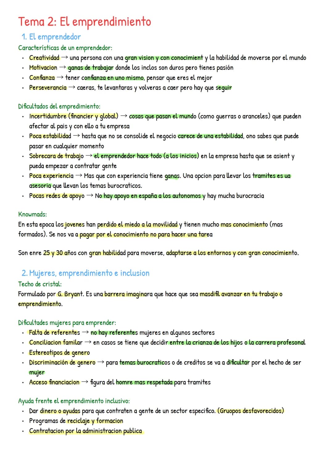 # Tema 2: El emprendimiento
1. El emprendedor
Características de un emprendedor:
- Creatividad una persona con una gran vision y con cono