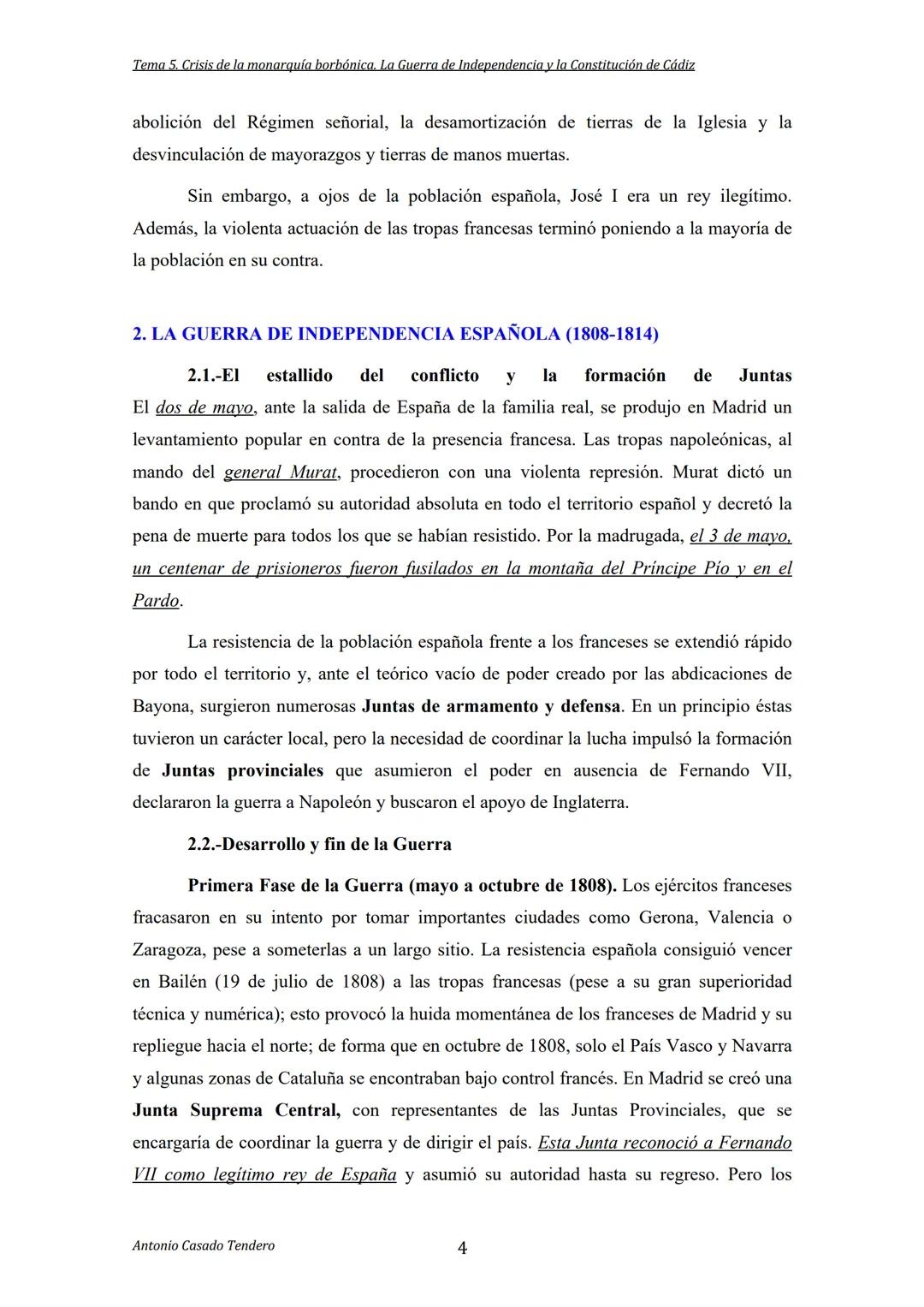 # TEMA 5. CRISIS DE LA MONARQUÍA BORBÓNICA. LA
GUERRA DE LA INDEPENDENCIA Y LOS COMIENZOS DE LA
REVOLUCIÓN LIBERAL. LA CONSTITUCIÓN DE 1812.