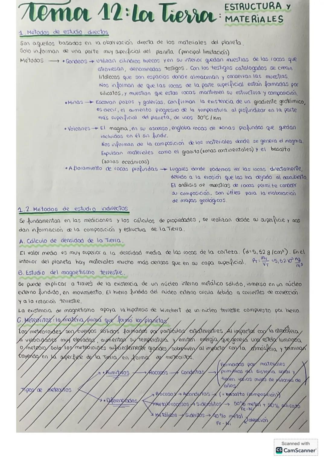 # Tema 12: La Tierra:
ESTRUCTURA Y
MATE RIA LES
1. Metodos de estudio directos
Son aquellos basados en la observación directa de los mate