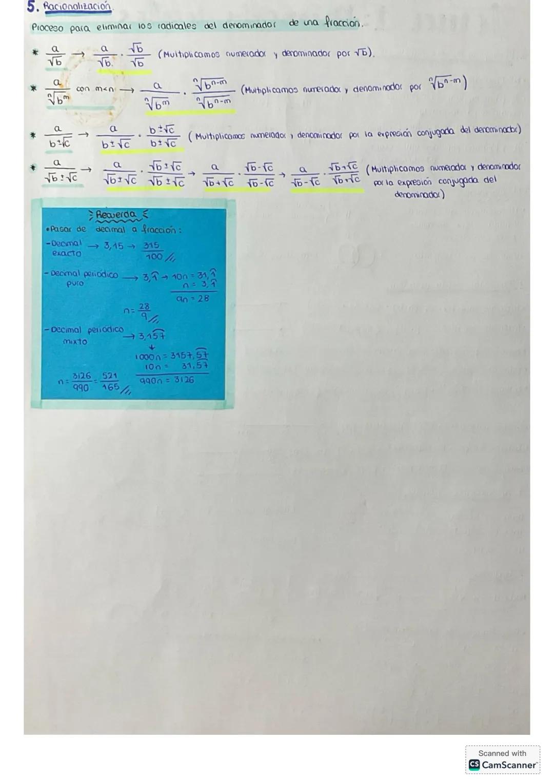 # Tema 1: Números reales
1. El conjunto de los números reales
• Nº racionales
• Se puede expresar como fracción $\rightarrow Q = \frac{a}