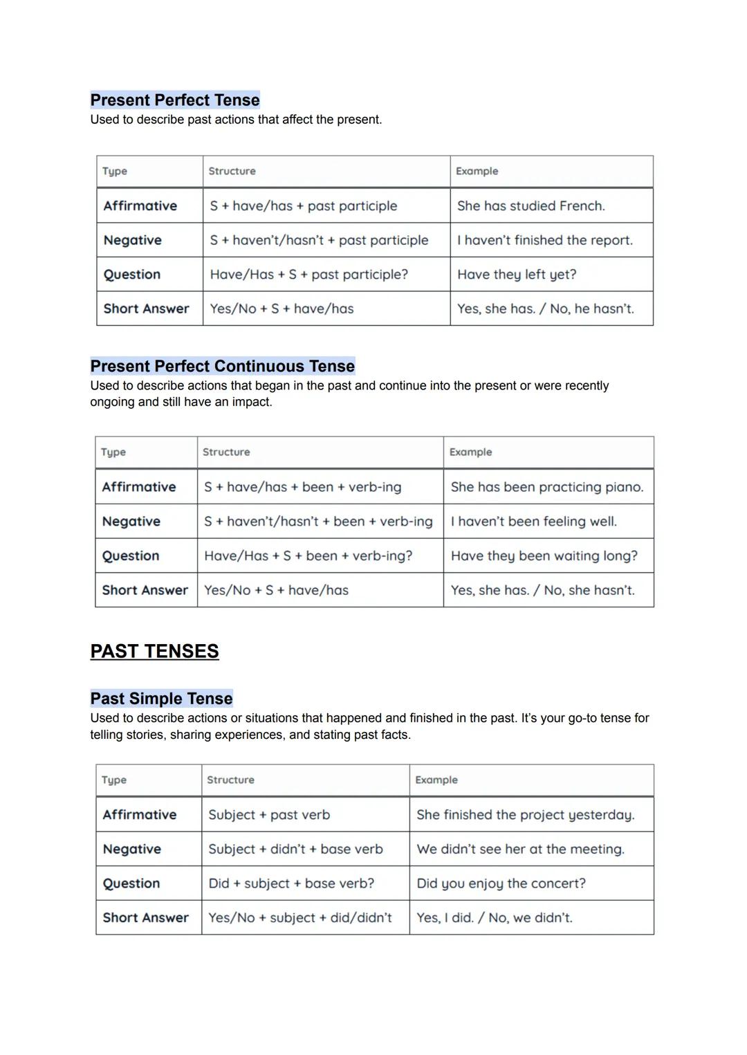 # VERB TENSES
PRESENT TENSES
Present Simple Tense
Used to describe actions, situations, or facts that are regular, general, or always true