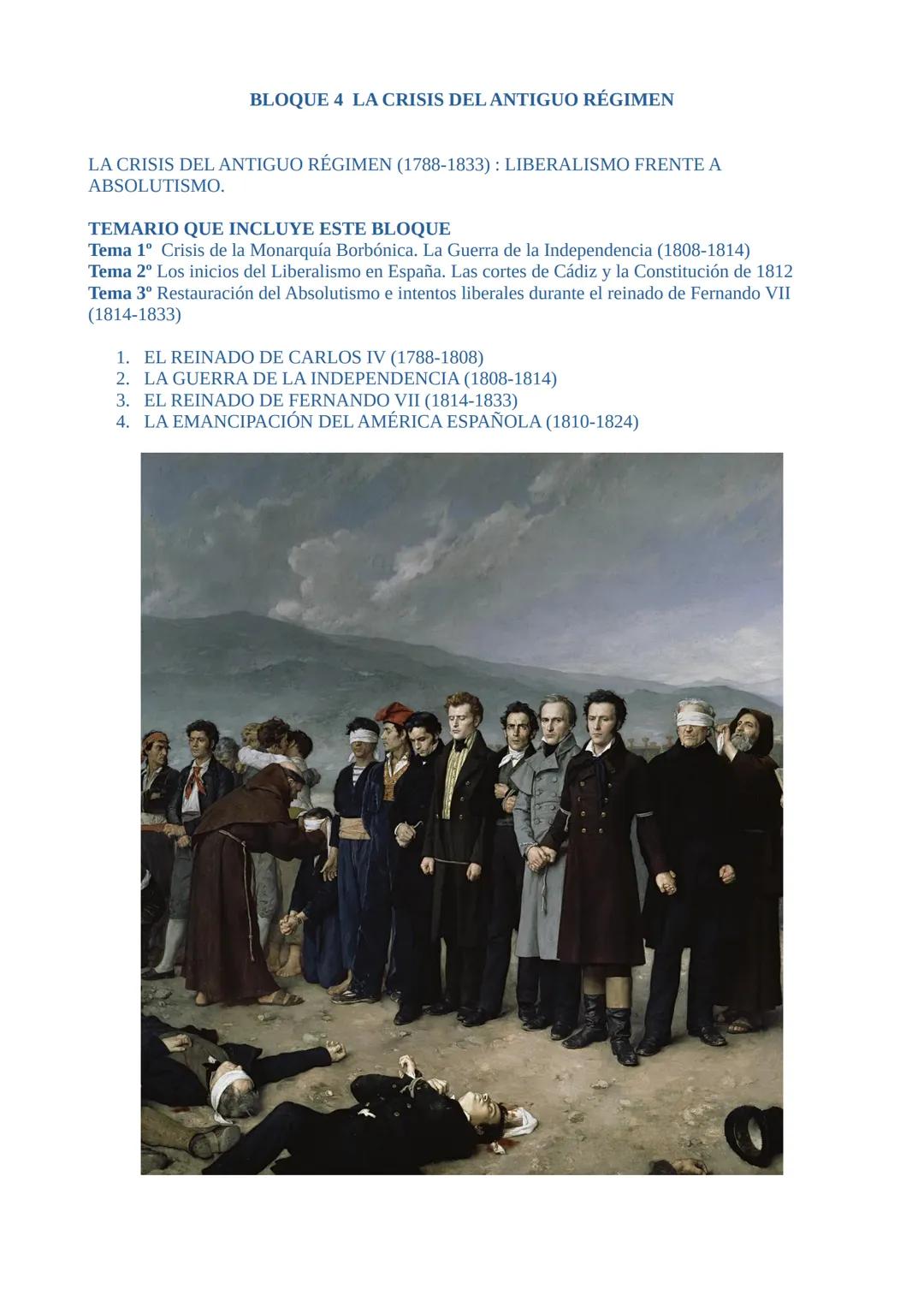 # BLOQUE 4 LA CRISIS DEL ANTIGUO RÉGIMEN
LA CRISIS DEL ANTIGUO RÉGIMEN (1788-1833): LIBERALISMO FRENTE A
ABSOLUTISMO.
TEMARIO QUE INCLUYE