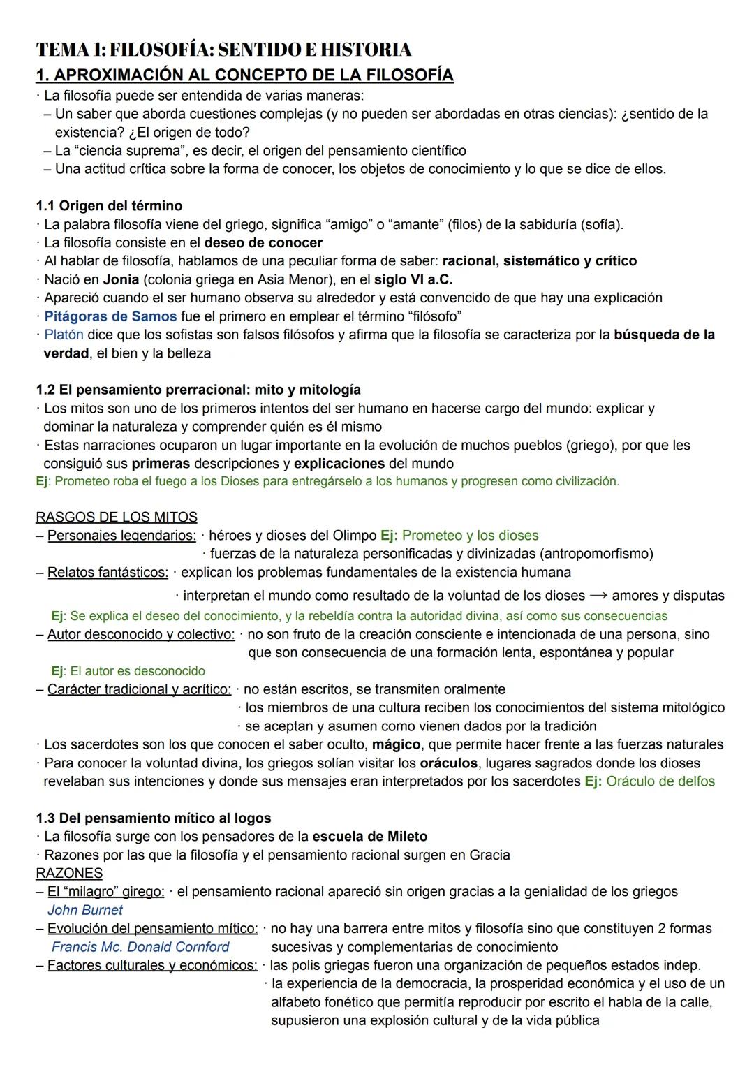# TEMA 1: FILOSOFÍA: SENTIDO E HISTORIA
## 1. APROXIMACIÓN AL CONCEPTO DE LA FILOSOFÍA
• La filosofía puede ser entendida de varias manera