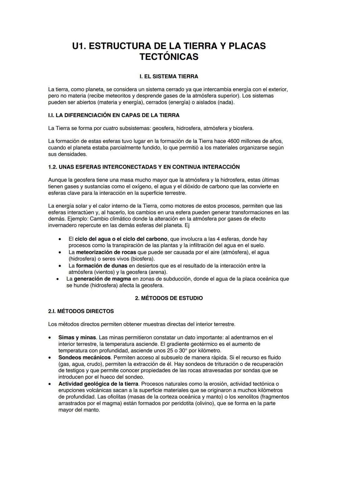 # U1. ESTRUCTURA DE LA TIERRA Y PLACAS
TECTÓNICAS
I. EL SISTEMA TIERRA
La tierra, como planeta, se considera un sistema cerrado ya que int