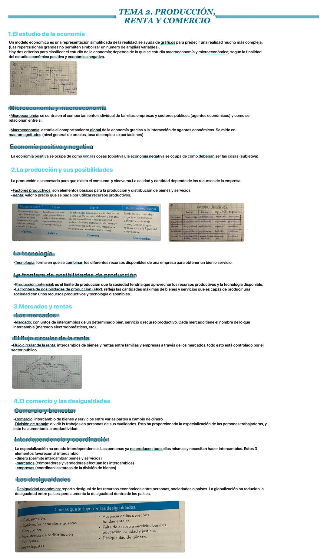 # TEMA 2. PRODUCCIÓN,
RENTA Y COMERCIO
1.El estudio de la economía
Un modelo económico es una representación simplificada de la realidad, s
