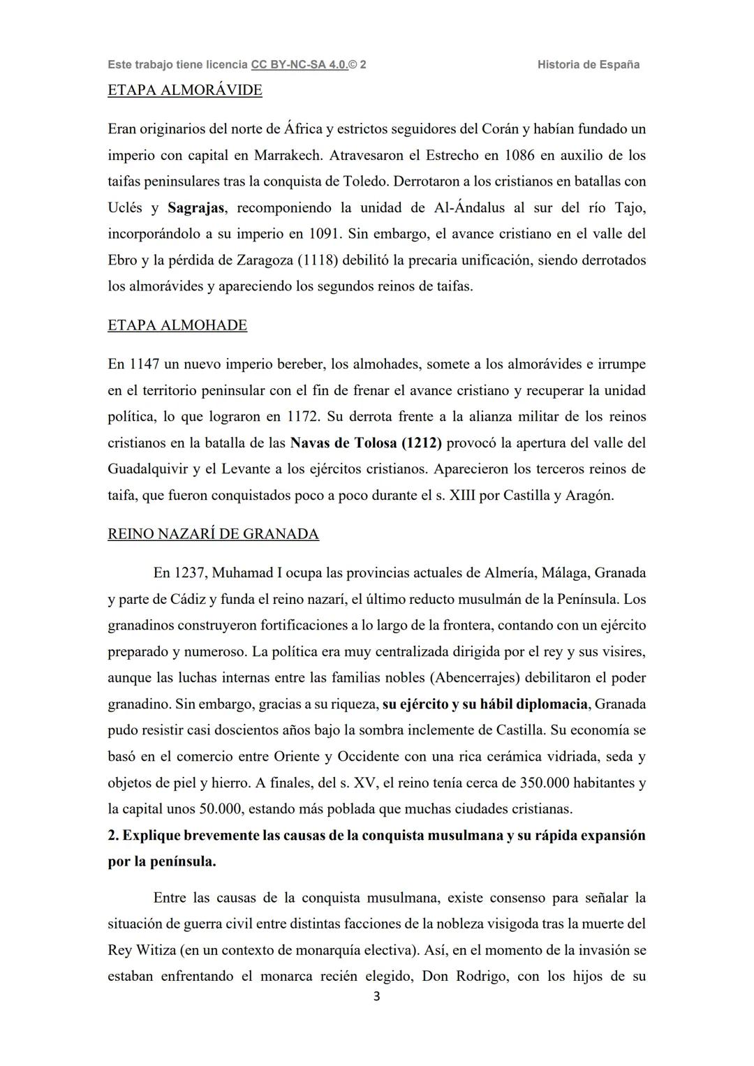 Este trabajo tiene licencia CC BY-NC-SA 4.0.© 2
PREGUNTAS CORTAS RESUELTAS TEMA 2
AL ÁNDALUS
1. Explique brevemente la evolución política