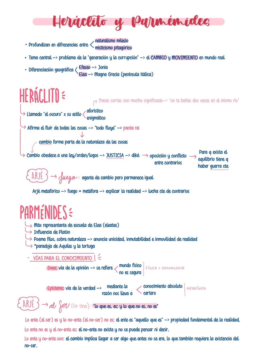 # Heráclito y Parmémides
* Profundizan en difrecencias entre $\less$ naturalismo milesio
misticismo pitagórico
* Tema central -> p