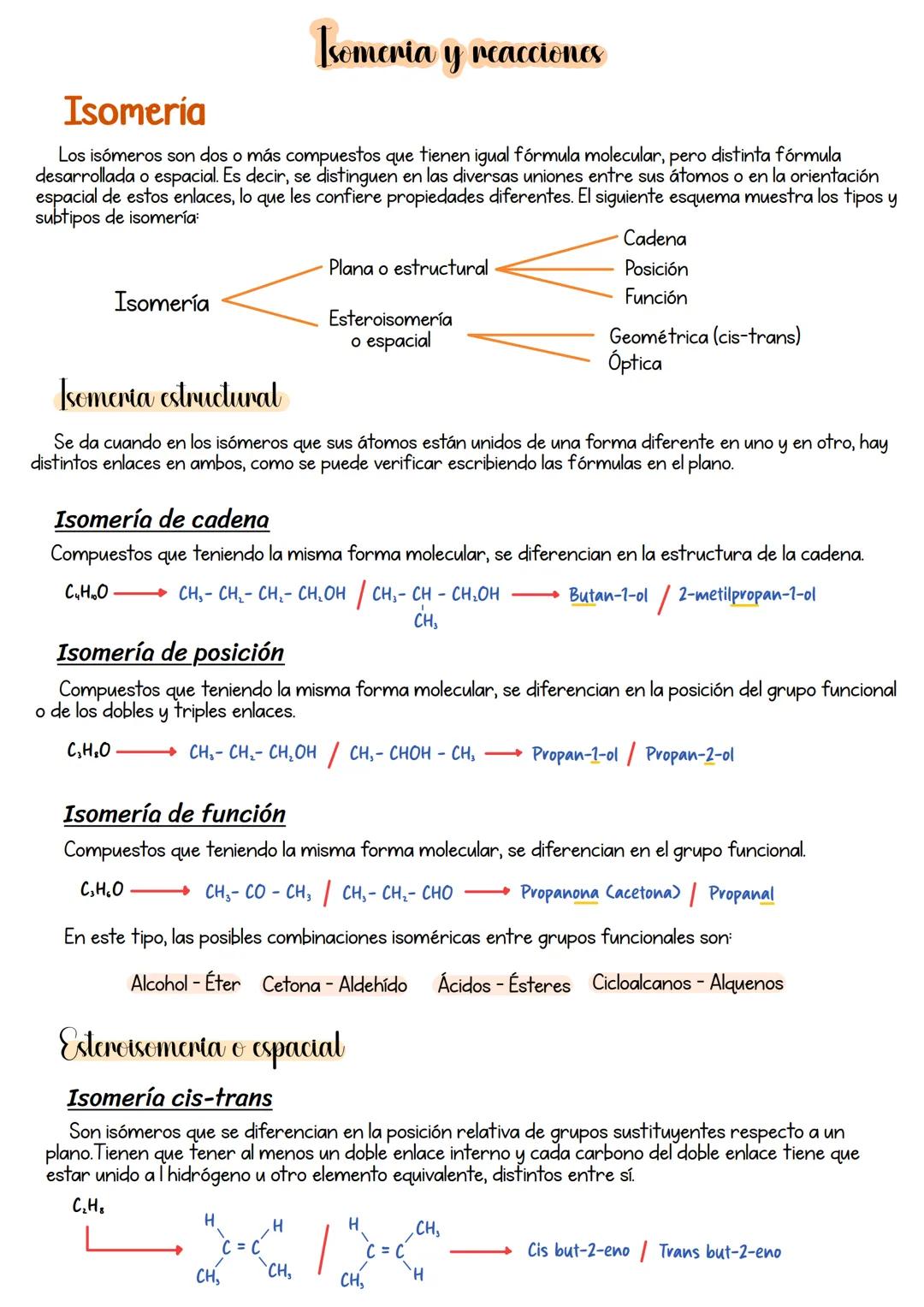 # Isomería y reacciones
# Isomería
Los isómeros son dos o más compuestos que tienen igual fórmula molecular, pero distinta fórmula
desarro