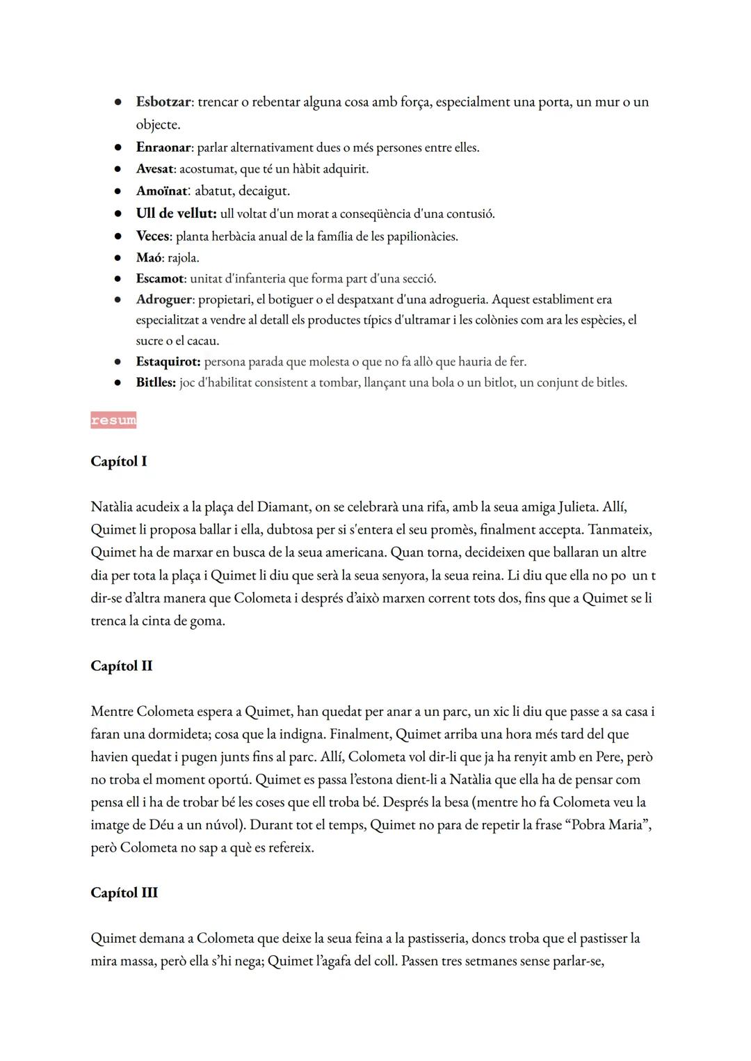 # La plaça del diamant
Mercè Rodoreda
personatges
1. Natàlia/Colometa
2. Quimet
3. Julieta: amiga de Colometa, encarregada de colònies de