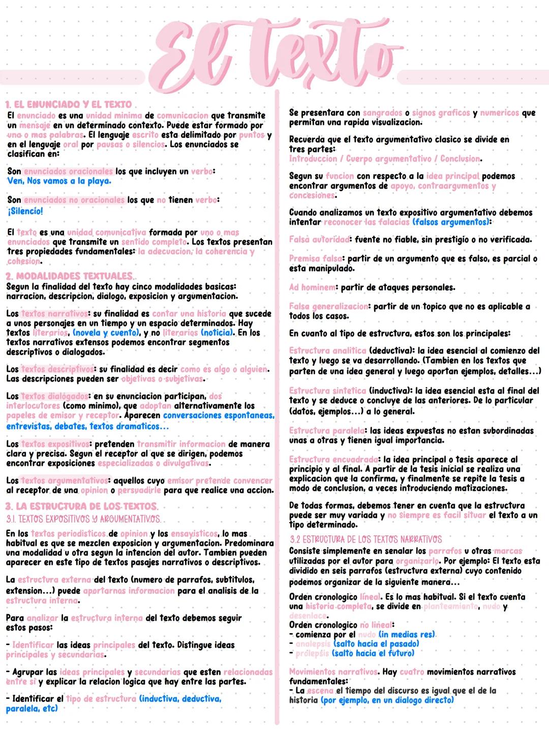 # El texto
1. EL ENUNCIADO Y EL TEXTO.
El enunciado es una unidad minima de comunicacion que transmite
un mensaje en un determinado contex